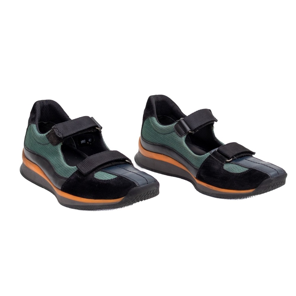 Prada Sport Vintage 2 Strap Nylon Mary Jane Sneakers "1982 US 10 Black Green - Picture 5 of 13
